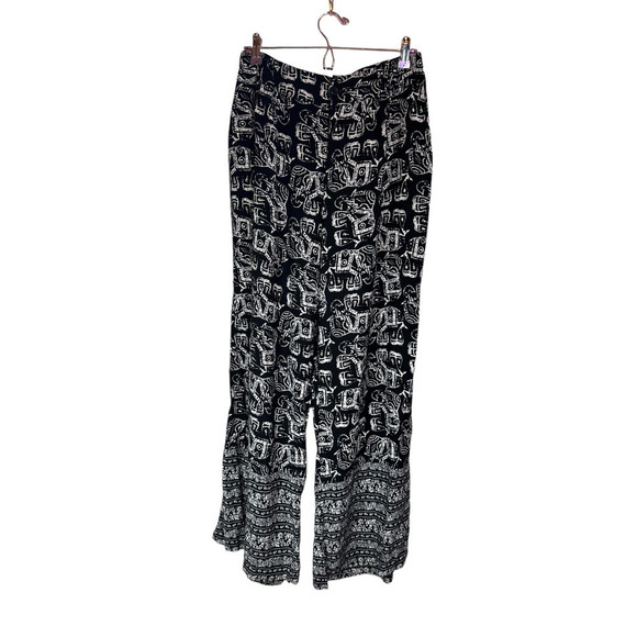 Merona Wide Leg Boho Pants High Rise Elephant Tribal Print Size Large - Picture 4 of 6